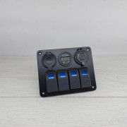 Панель многофункциональная вольтметр/2USB/гнездо 12 В/4 переключателя