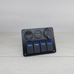 Панель многофункциональная вольтметр/2USB/гнездо 12 В/4 переключателя
