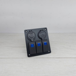Панель переключения на 3 кнопки с USB, вольтметр и розетка