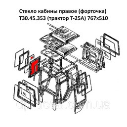 Стекло кабины правое (форточка) Т-25, Д-21 767х510